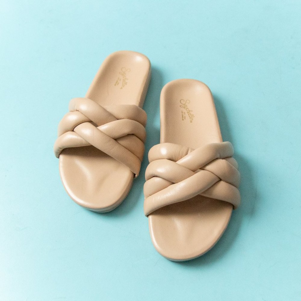 Seychelles Low Key Glow Up Cream Chunky Braid Slip On Leather Slide Sandals Sz 9